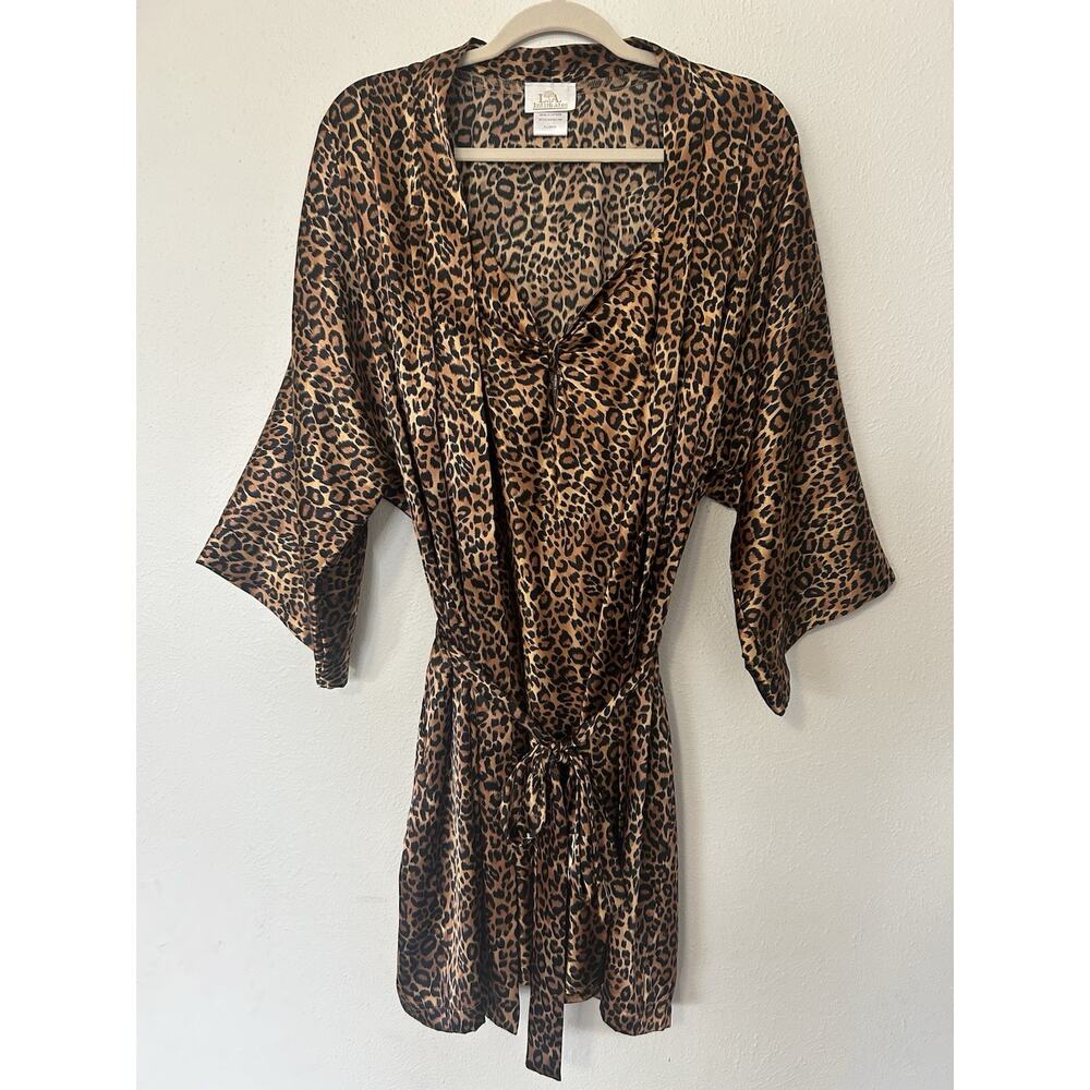 LA Intimates Leopard Print Chemise Nightgown Robe Set Vintage Womens XL Lingerie